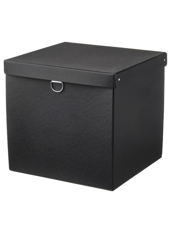 Storage box with lid, black, 32x30x30 cm