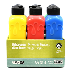 Nova Color Pack Of 6  Finger Paints 250Ml Non Toxic,Colors (White,Green,Red,Blue,Yellow,Black) -KRPBNC-440