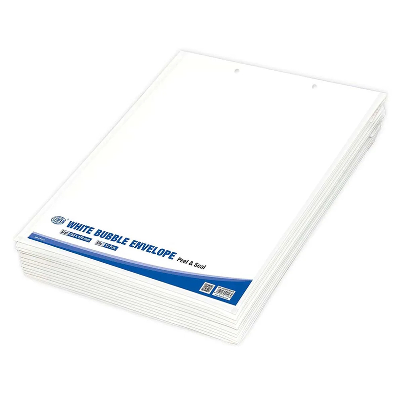 FIS White Bubble Envelopes, Peel and Seal, Pack 12 Pieces, 350X470 mm Size - FSAEW350470