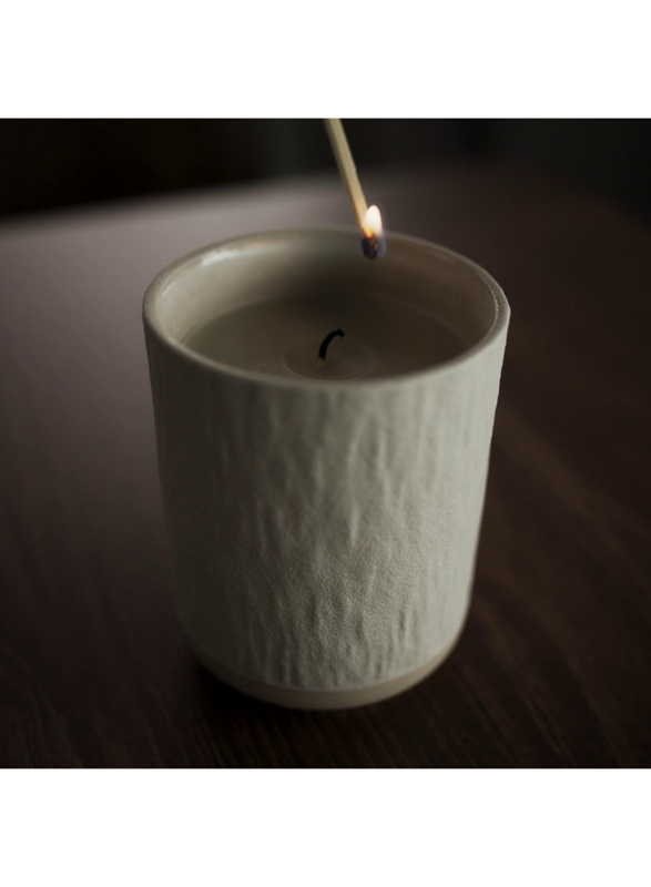 Scented candle in ceramic jar, dew & moss/off-white, 45 hr