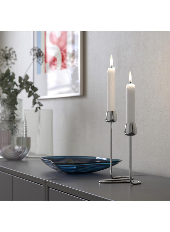 Candlestick for 2 candles, silver-colour, 20 cm