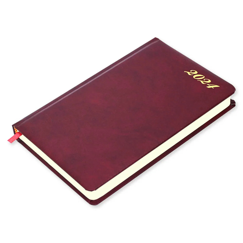 FIS French Diary 2024, Bonded Leather 1-Side Padded, Round Corner, Maroon - FSDI29FRB24MR