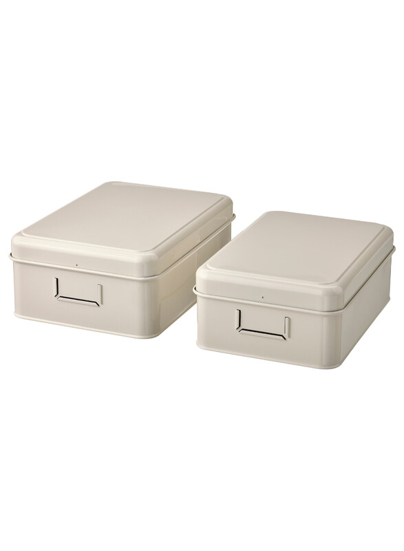 

Plogfara Storage box with lid, set of 2, light beige