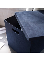 Storage box with lid, velvet dark blue, 32x35x32 cm