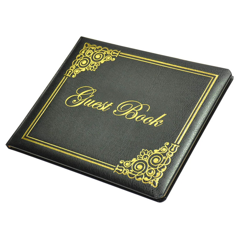 

Generic FIS Golden Guest Book, Bonded Leather Cover, Ivory Paper, 64 Sheets, 100 gsm, 1 Side Padded Cover, With Gift Box & Gilding With Round Corners, Black C