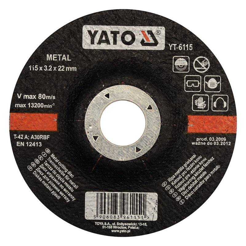 YATO Metal Cutting Disc 115x3.2x22mm Depressed Center YT-6115