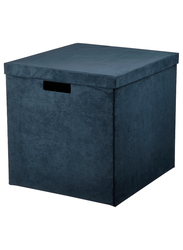 Storage box with lid, velvet dark blue, 32x35x32 cm