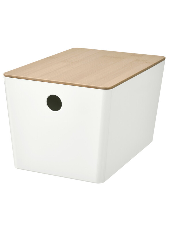 

Kuggis Box with lid, white/bamboo, 18x26x15 cm