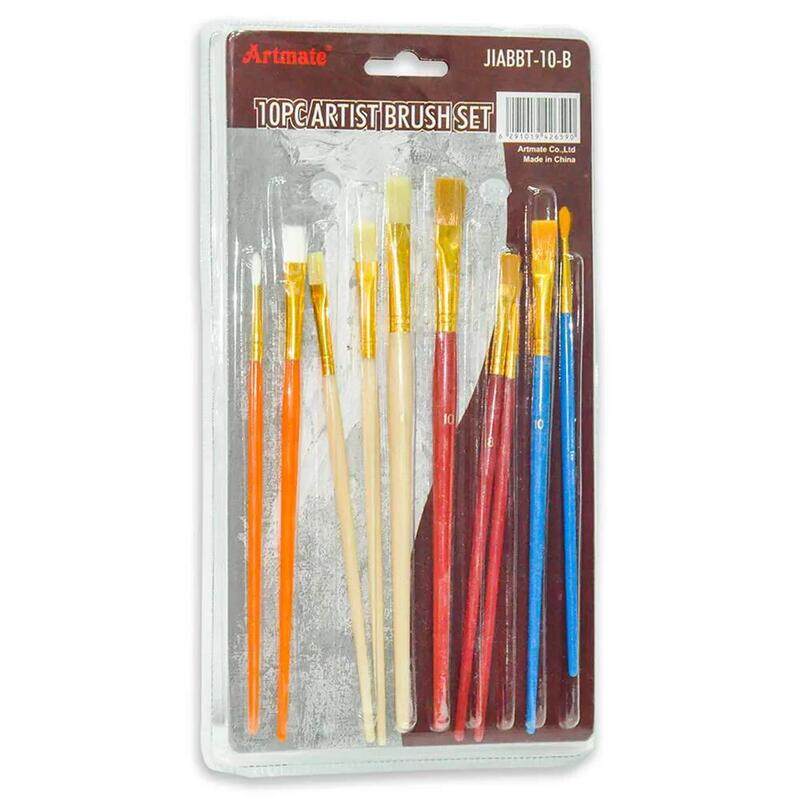 

Generic Artmate Artist Brushes Assorted Color, 10 Brushes, Plastic Handle In Blister Pack (7 Flat & 3 Round Brushes) - Jiabbt-10-b
