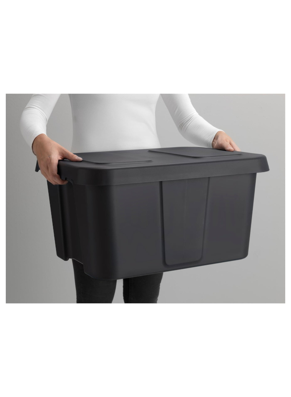 Box with lid, in/outdoor, dark grey, 58x45x30 cm