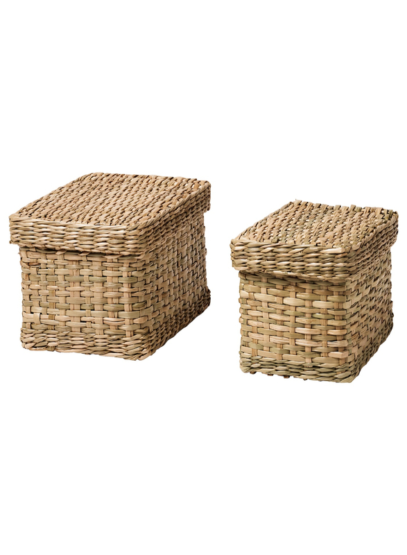 Box with lid, set of 2, seagrass