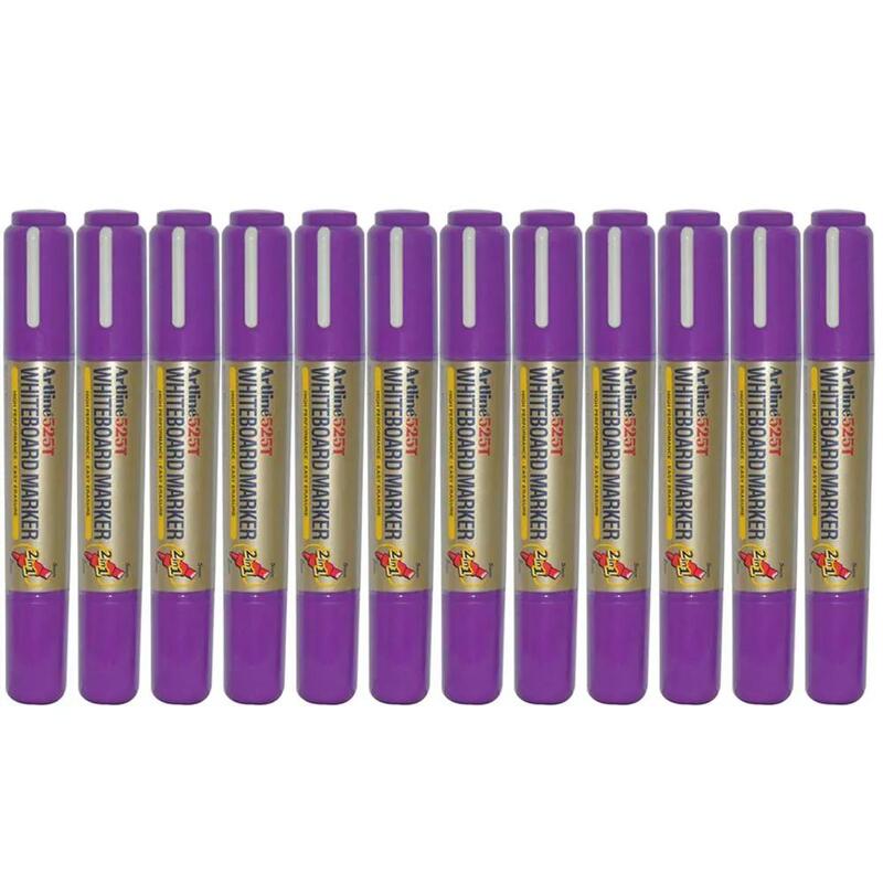 Artline 525T 2in1 Whiteboard Markers 2.0mm-5.0mm, Pack of 12 Pcs, Purple Color, Polyester Fibre Tip - ARMK525TPU