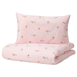 Duvet Cover 1 Pillowcase For Cot Puppy Pattern/Pink 110X125/35X55cm