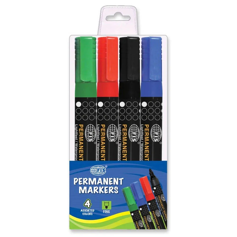 Fis Permanent Markers Fine - 4 Pieces (assorted Colors) - FSMKPF04-4