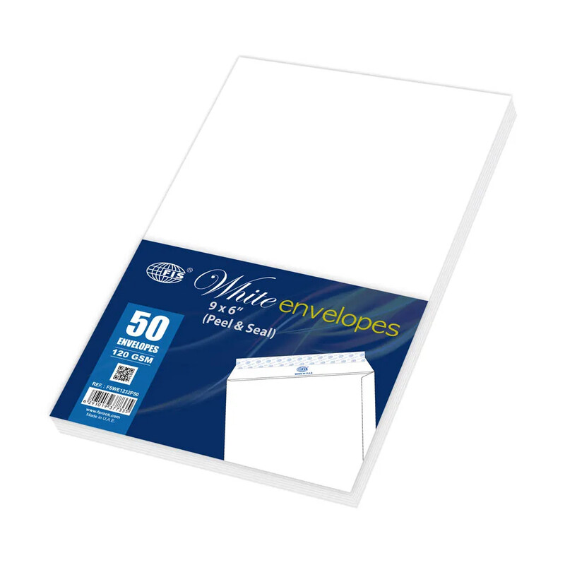 

Generic FIS White Envelope, Peel & Seal Pack of 50 Pcs. 9 x 6 Inch, 120 GSM - FSWE1232P50