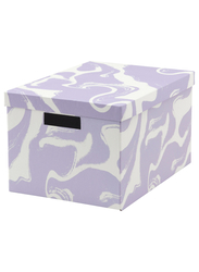 Storage box with lid, patterned/lilac white, 25x35x20 cm