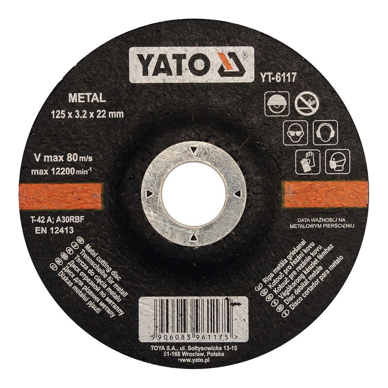 

YATO Metal Cutting Disc 125x3.2x22mm Depressed Center YT-6117