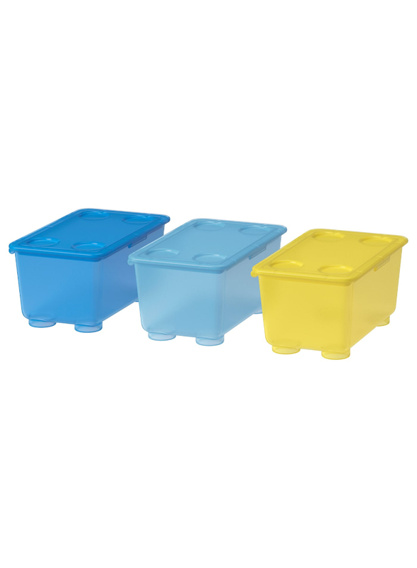 Box with lid, yellow/blue, 17x10 cm