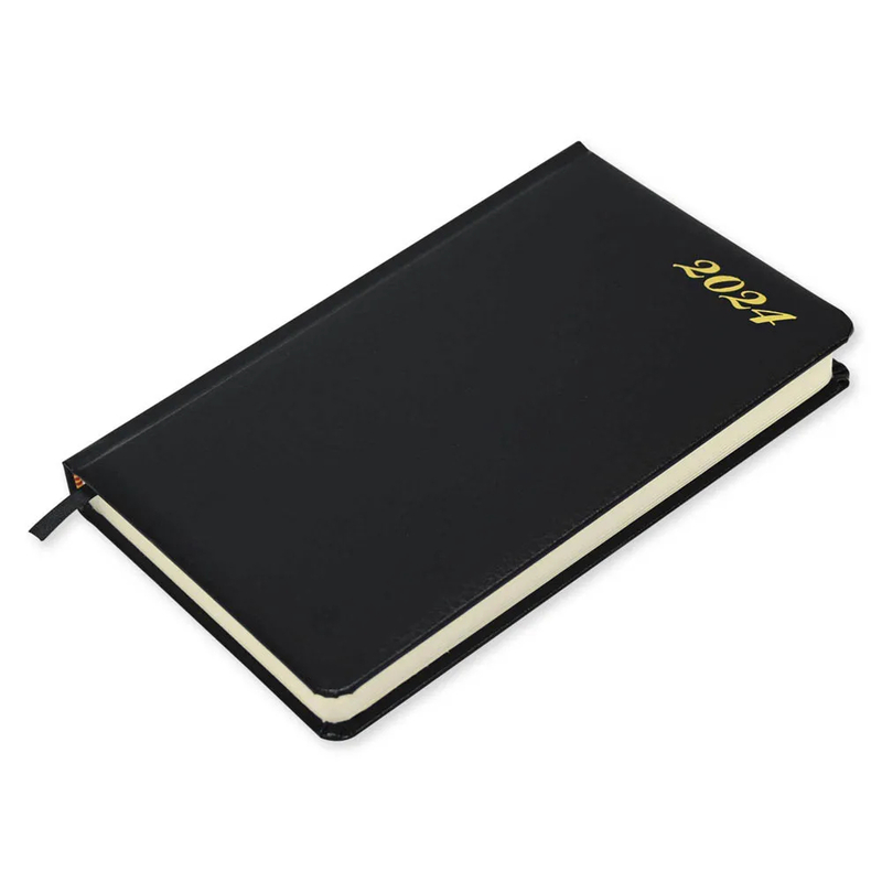 FIS French Diary 2024, Bonded Leather 1-Side Padded, Round Corner, Black - FSDI29FRB24BK