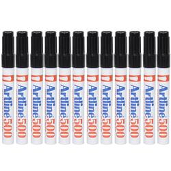 Artline 500 Whiteboard Markers 2.0mm, Pack of 12 Pcs, Black Color, Acrylic Fibre Tip, Bullet Style - ARMK500BK