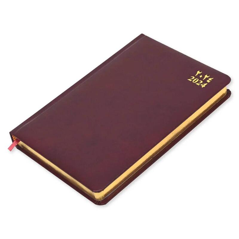 FIS A5 Diary 2024 (Arabic/English) Golden Bonded Leather, Maroon - FSDI26AEGB24MR