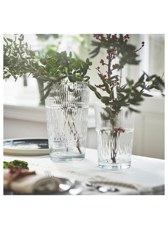 Vase, clear glass/patterned, 22 cm