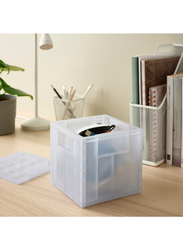 Storage box with lid, transparent grey-blue, 16.5x16.5x16.5 cm