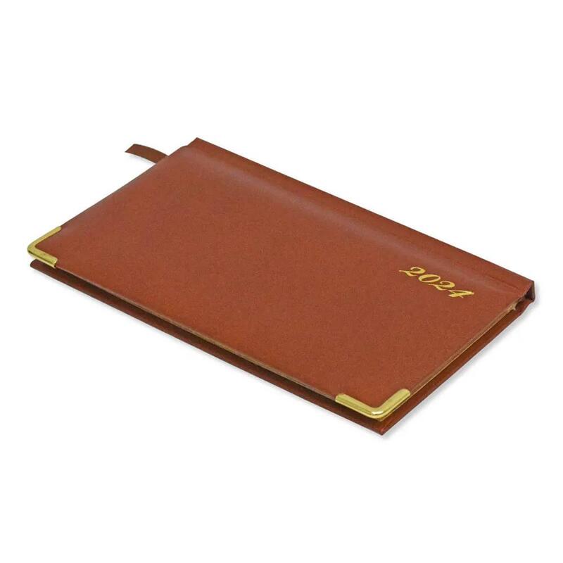 Fis 2024 Golden Slim English Diary Vinyl, 1 Side Padded Brown -FSDI52EG24BR