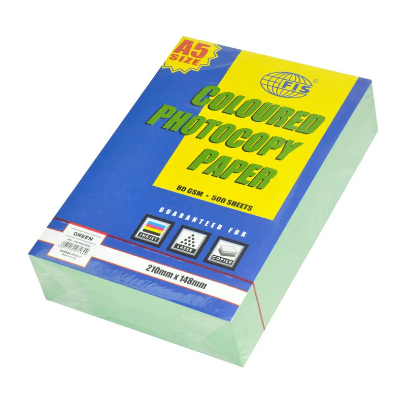 

Generic FIS Pastel Color Photocopy Paper, 500 Sheets, 80 gsm, Pastel Green Color, A5 Size - FSPWA5GRNE