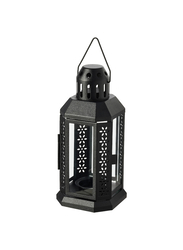 Lantern for tealight, in/outdoor, black, 22 cm