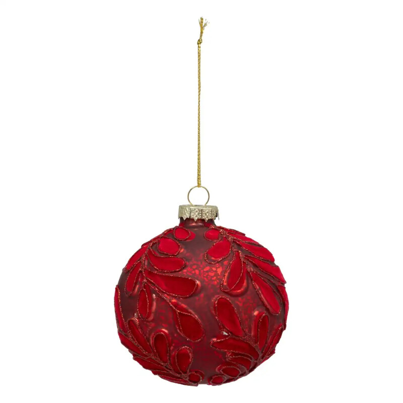 

Generic Christmas Atmosphera Glass Leaves Velvet Bauble (8 cm, Red)