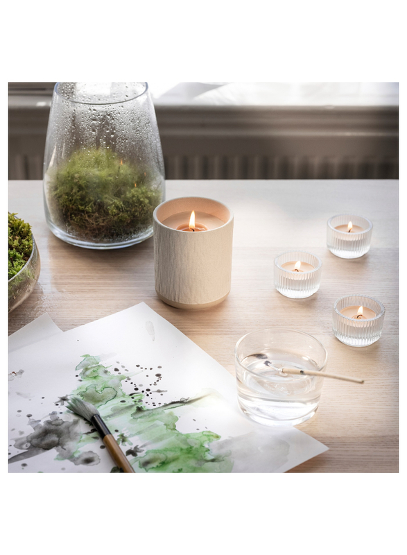 Scented candle in ceramic jar, dew & moss/off-white, 45 hr