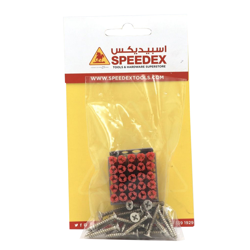 

SPEEDEX Sheet Metal Screw G I Phillips Flat Head 1-1/2" x #8 + Wall Plug PVC Red 1-1/2" - 25pcs