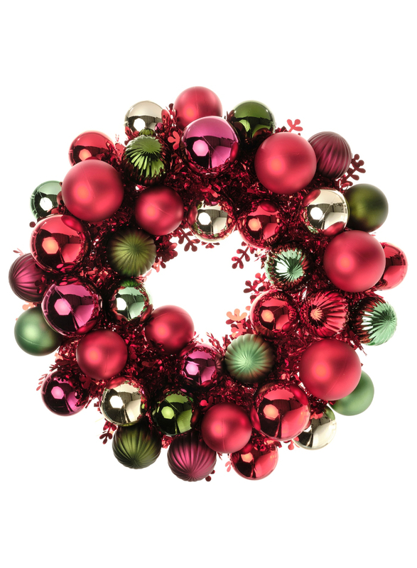 Wreath, bauble red/green, 38 cm