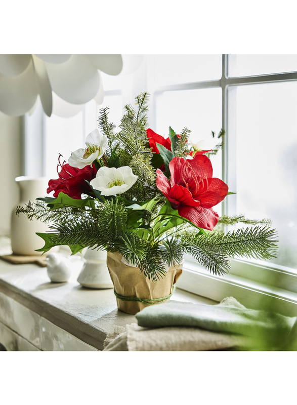 Artificial potted plant, in/outdoor arrangement/red white, 12 cm