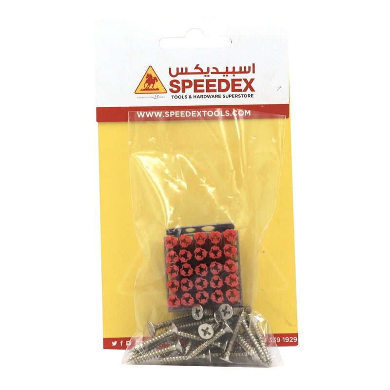 

SPEEDEX Sheet Metal Screw G I Phillips Flat Head 2" x #6 + Wall Plug PVC Red 2" - 25pcs