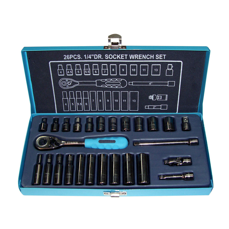 Starex Socket Wrench Set 26pcs 1/4" Dr. Black Nickel Finish Metal Case