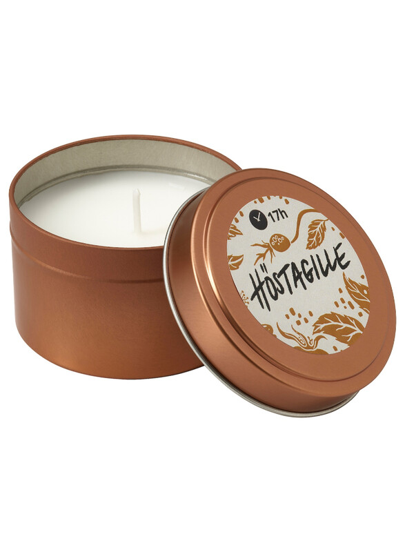 Scented candle in metal tin, Sandalwood & patchouli copper-colour, 17 hr