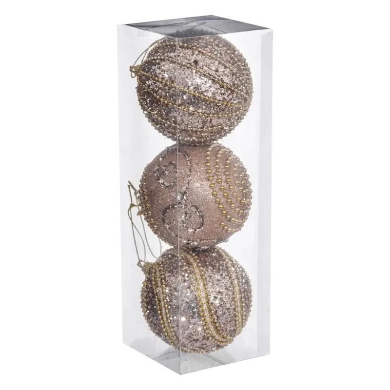 

Generic Christmas Atmosphera Christmas Baubles with Beads Pack (8 cm, Gold, 3 Pc.)