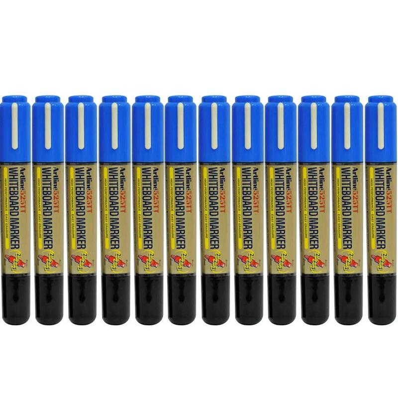 Artline 525T 2in1 Whiteboard Markers 2.0mm-5.0mm, Pack of 12 Pcs, Blue/Black Colors, Polyester Fibre Tip - ARMK525TBLBK