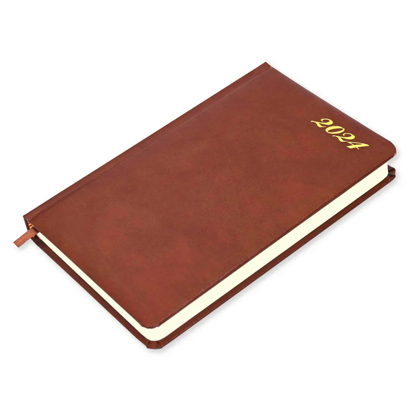 FIS French Diary 2024, Bonded Leather 1-Side Padded, Round Corner, Brown - FSDI29FRB24BR