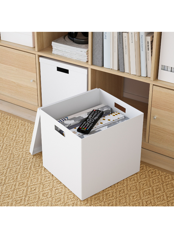 Storage box with lid, white, 32x35x32 cm