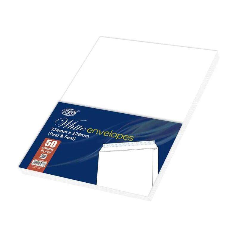 

Generic 50-piece FIS White Envelopes Peel & Seal, C4 (324 X 229 mm), 80 GSM - FSWE8027P50