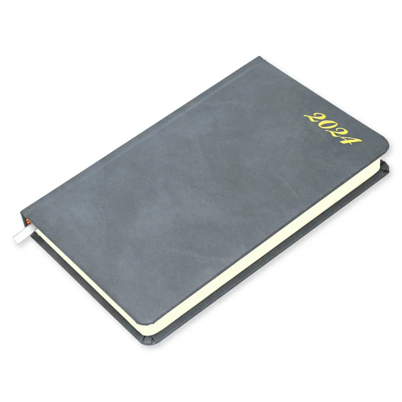 FIS French Diary 2024, Bonded Leather 1-Side Padded, Round Corner, Grey - FSDI29FRB24GY