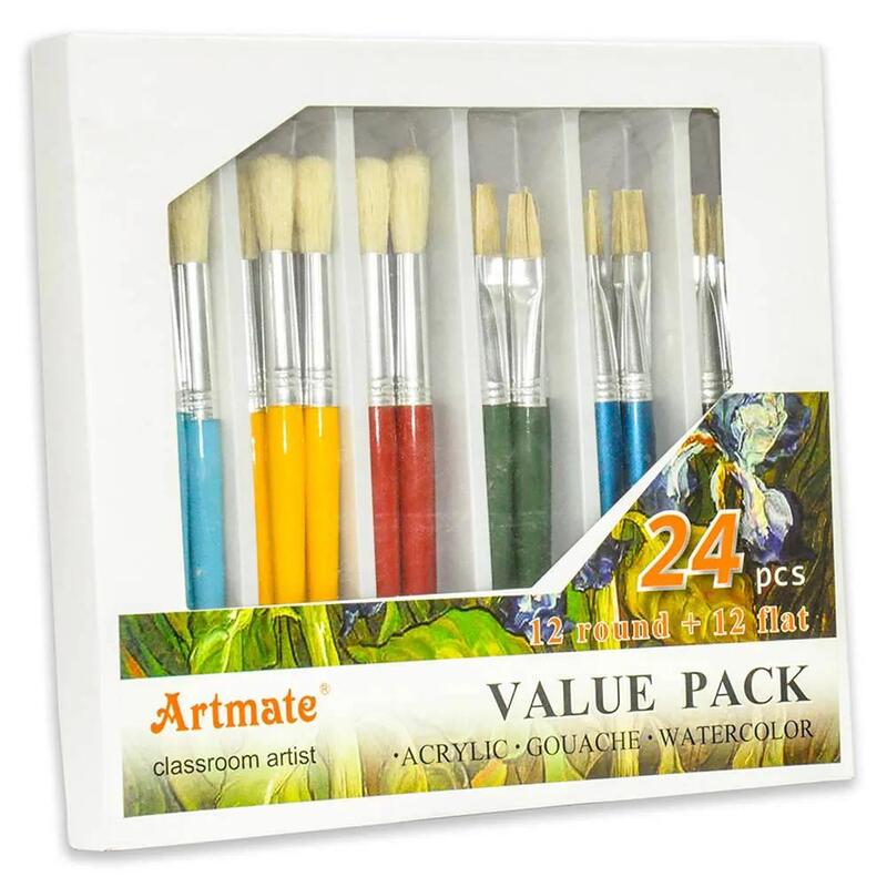 Artmate Artist Brushes (12 Round & 12 Flat Brushes In Different Colors) Assorted Colors - Set Of 24 Pieces, Jiabamb-24