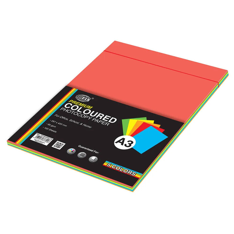 

Generic FIS Premium Color Photocopy Paper, 100 Sheets, 80 gsm, 5 Assorted Premium Colors, A3 Size - FSPWA3P5C100