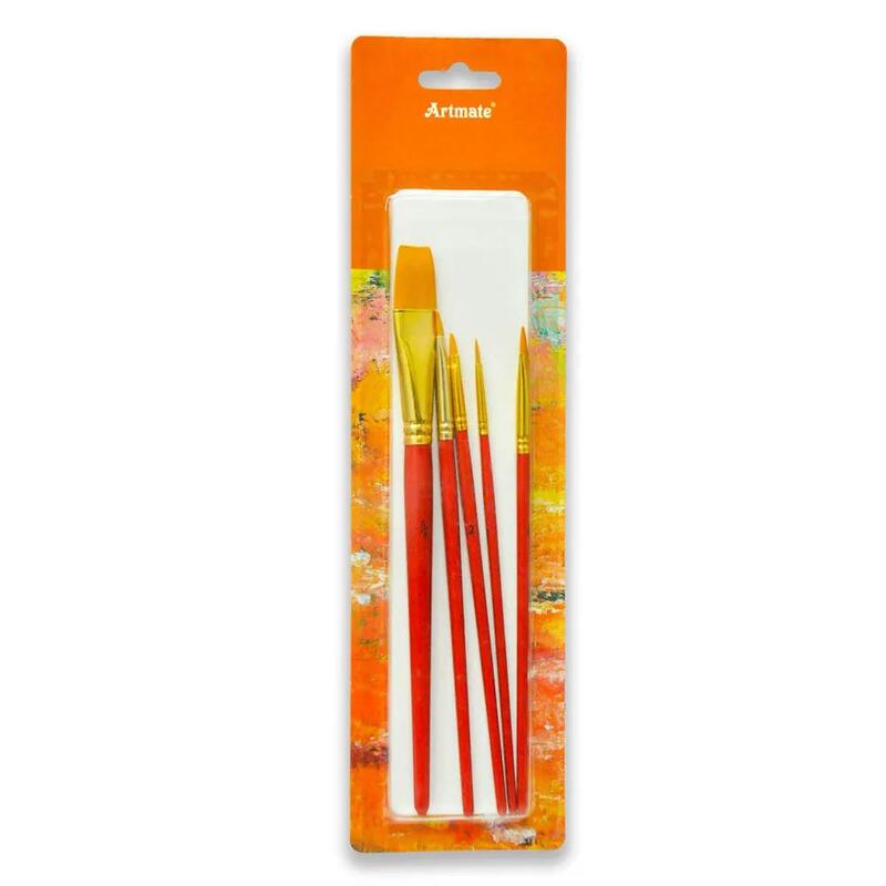 Artmate Artist Brushes Assorted (4 Flat / 1 Round Brush), Set Of 5 Pieces - Jiabch-bs105