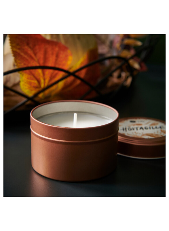 Scented candle in metal tin, Sandalwood & patchouli copper-colour, 17 hr