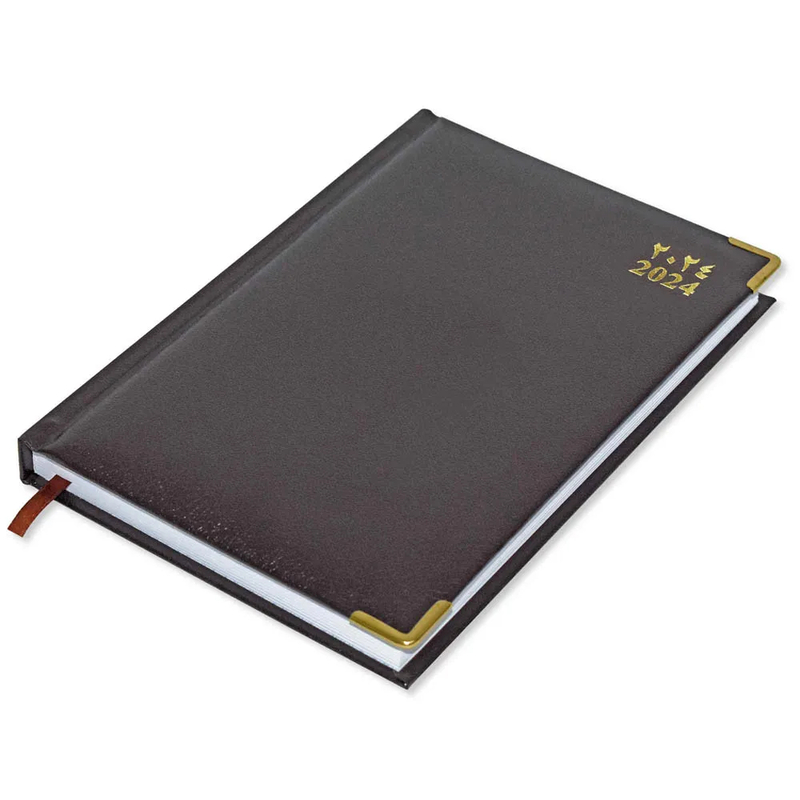 Fis 2024 A5 Diary,Gold Corenrs, (Arabic/English) Vinyl 1Side Padded Chocolate -FSDI22AE24CH