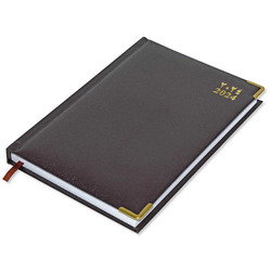 Fis 2024 A5 Diary,Gold Corenrs, (Arabic/English) Vinyl 1Side Padded Chocolate -FSDI22AE24CH